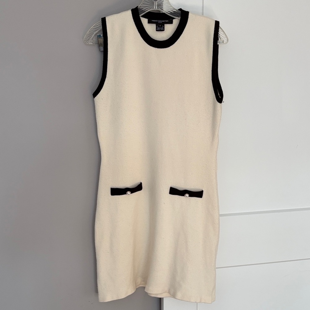 French Connection Cream Dress with Black Accents
